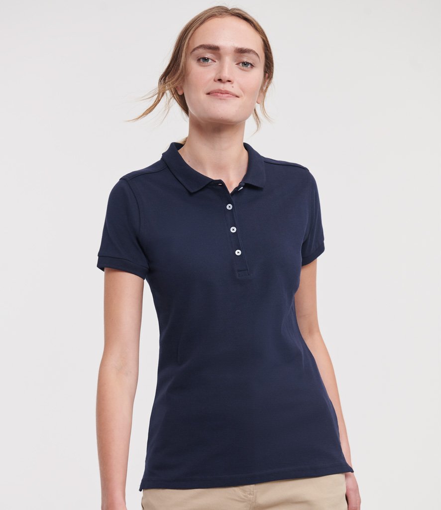 Womens Polo Shirt Stretch Fitted Longer Length Soft Feel Short Sleeve Summer Top